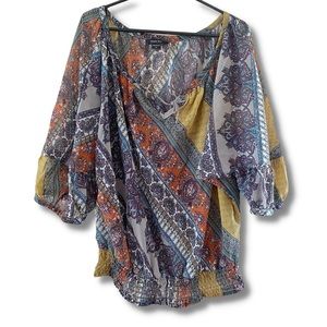 Boho Patterned Tie-Front Blouse